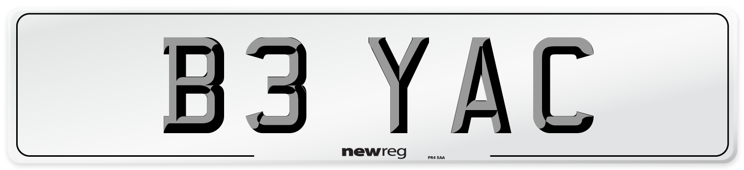 B3 YAC Number Plate from New Reg